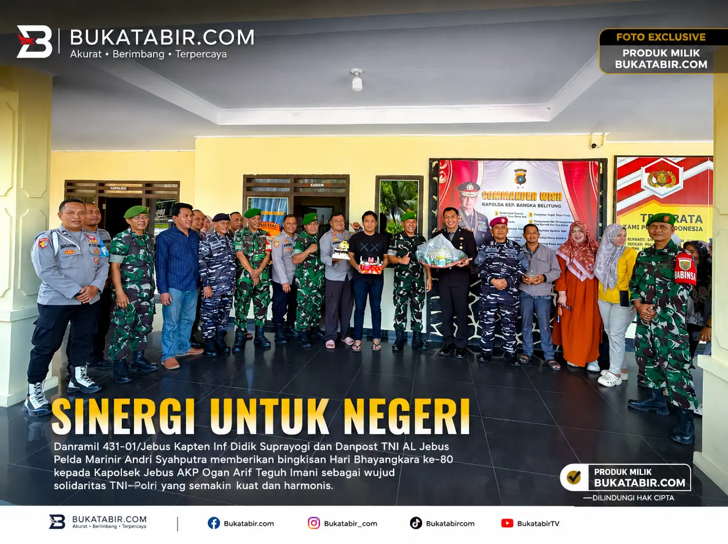 Soliditas Tanpa Batas ! Danramil Jebus dan Danpos AL Beri Kejutan Hari Bhayangkara Ke-80 Kepada Kapolsek Jebus