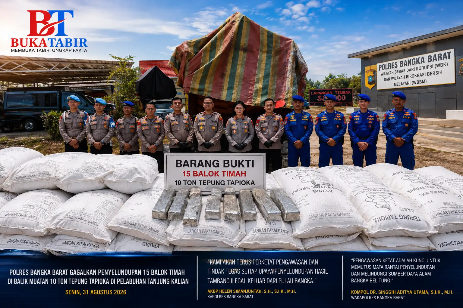 Timah Disamarkan di Balik 10 Ton Tepung, Polres Bangka Barat Bongkar Modus Penyelundupan di Tanjung Kalian