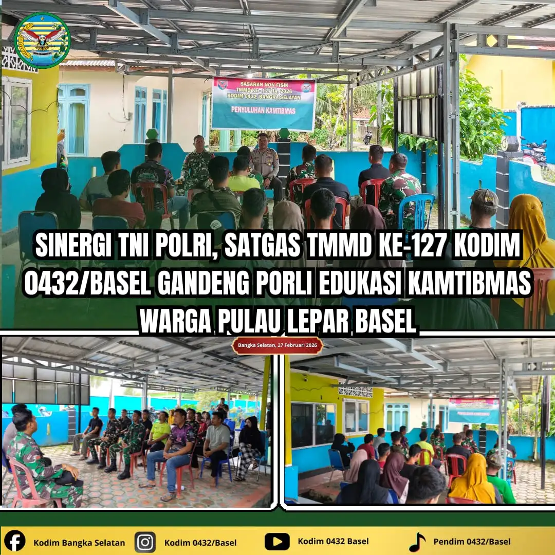 Sinergitas TNI Polri, Satgas TMMD Kodim 0432/Basel Gandeng Polri Edukasi Kamtibmas Warga Pulau Lepar Basel
