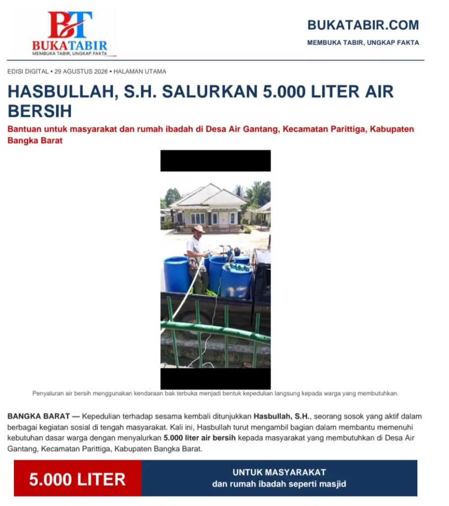 Gerakan Peduli Warga, Hasbullah S.H. Distribusikan 5.000 Liter Air Bersih di Air Gantang