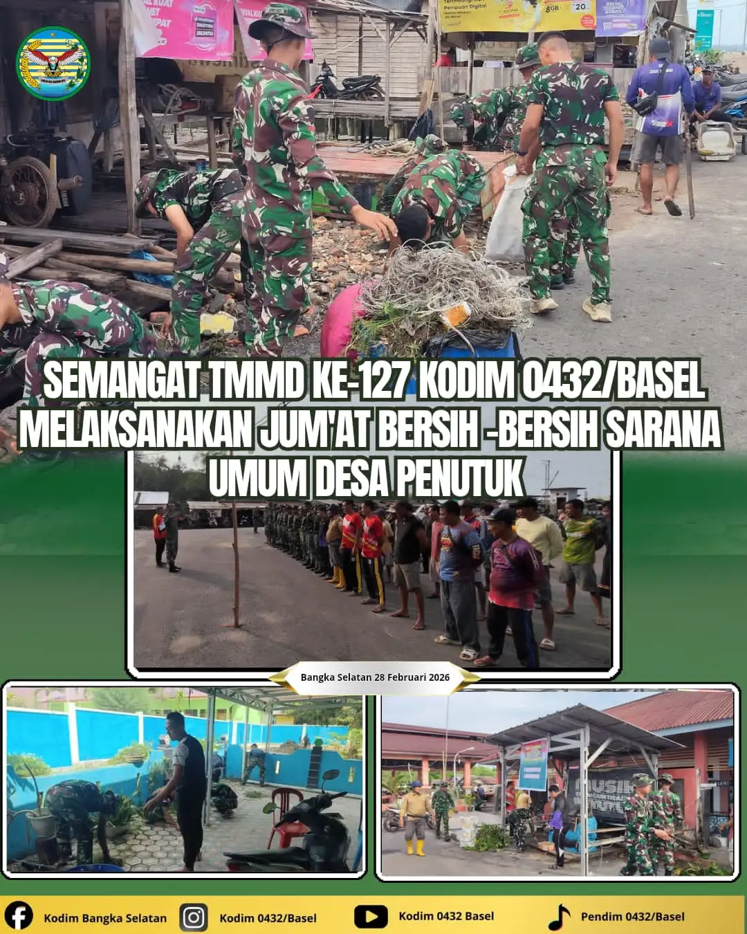 Semangat TMMD Ke-127, Kodim 0432/Basel Melaksanakan Jumat Bersih - bersih Sarana Umum Desa Penutuk
