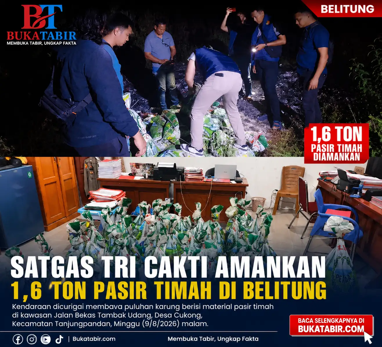 Satgas Tri Cakti Amankan Kendaraan Diduga Bawa 1,6 Ton Pasir Timah di Belitung