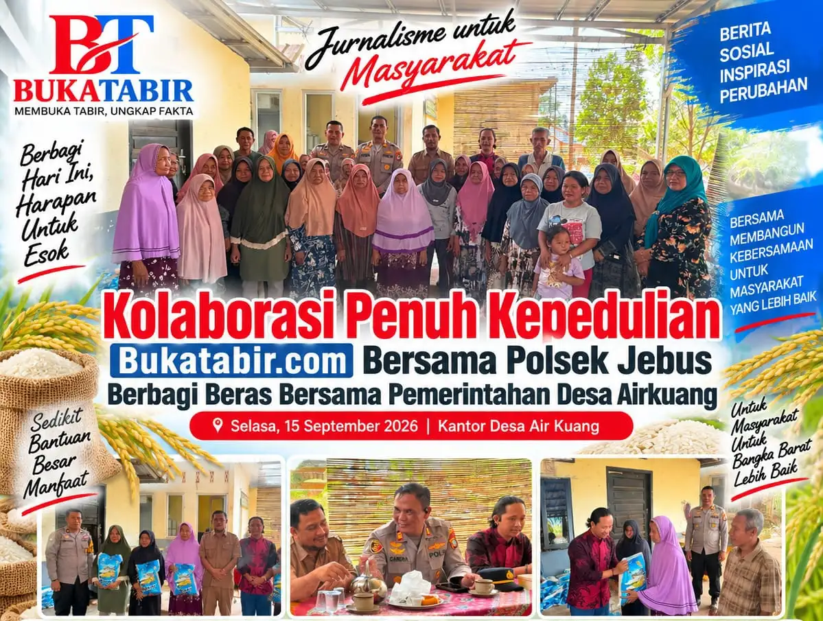 Kolaborasi Penuh Kepedulian, Bukatabir.com Bersama Polsek Jebus Berbagi Beras untuk Warga Air Kuang