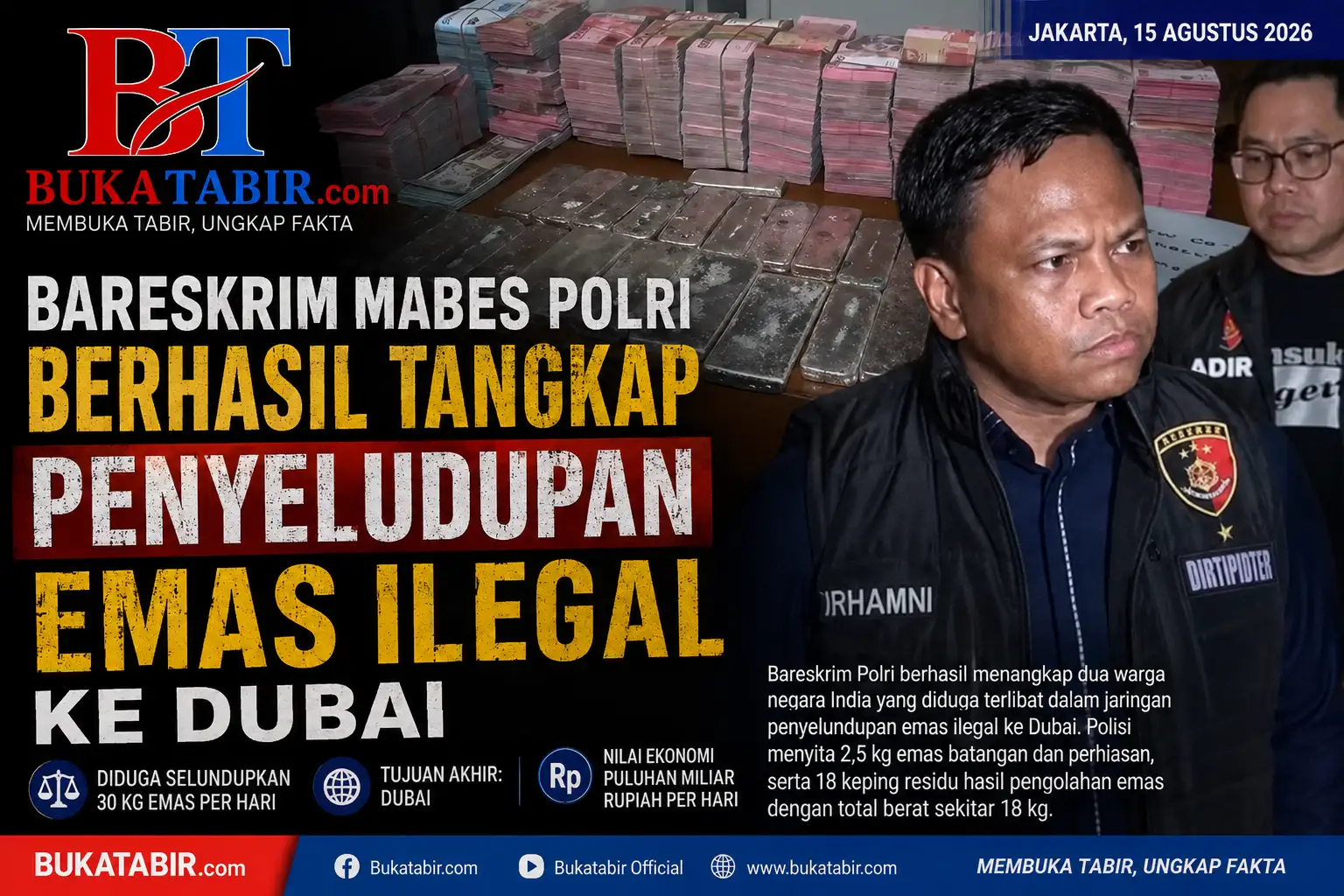 Bareskrim Bongkar Jalur Emas Ilegal ke Dubai, 2 WN India Ditangkap—Diduga Selundupkan 30 Kg per Hari