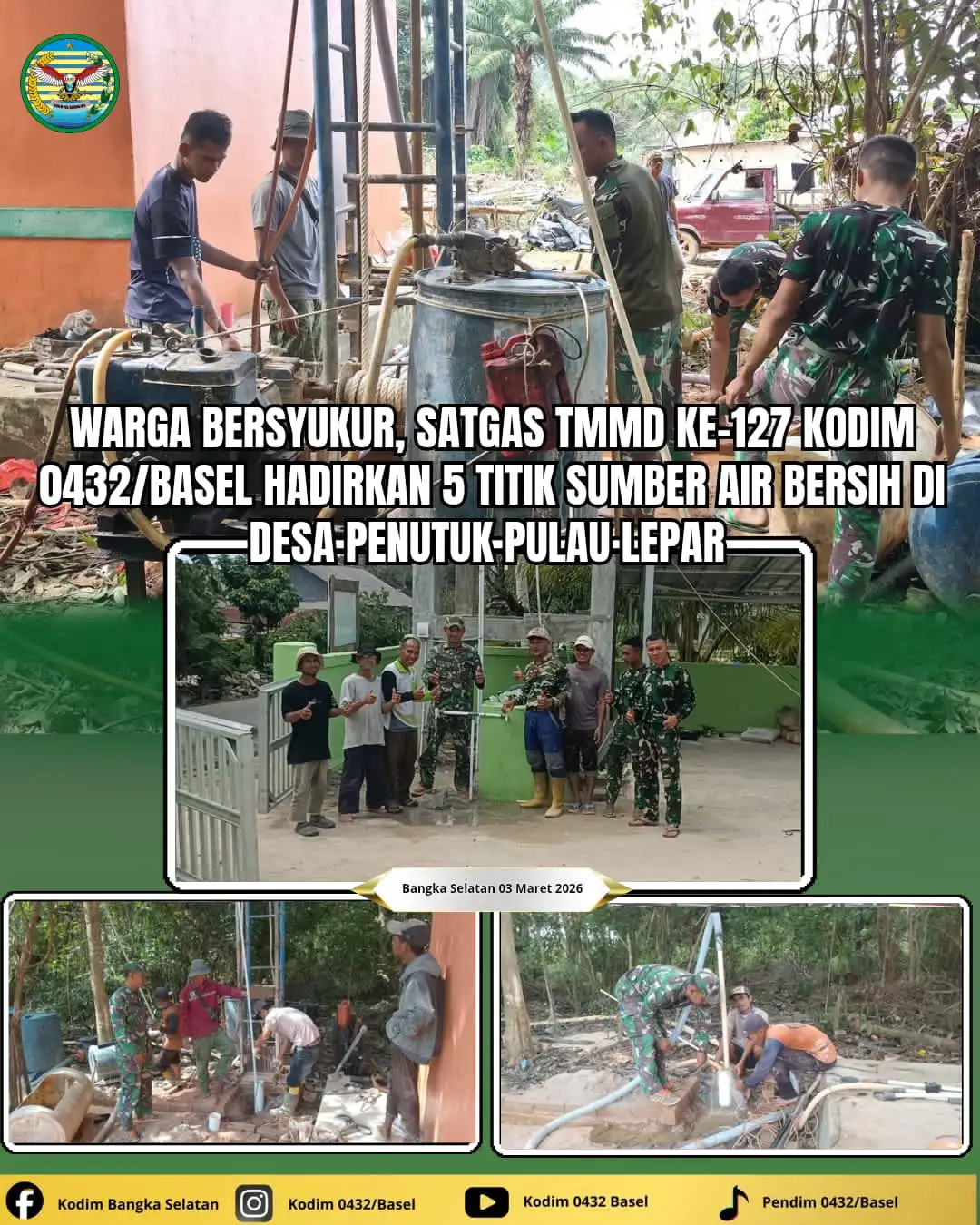 Warga Bersyukur, TMMD ke-127 Hadirkan 5 Titik Sumber Air Bersih di Desa Penutuk Pulau Lepar Basel
