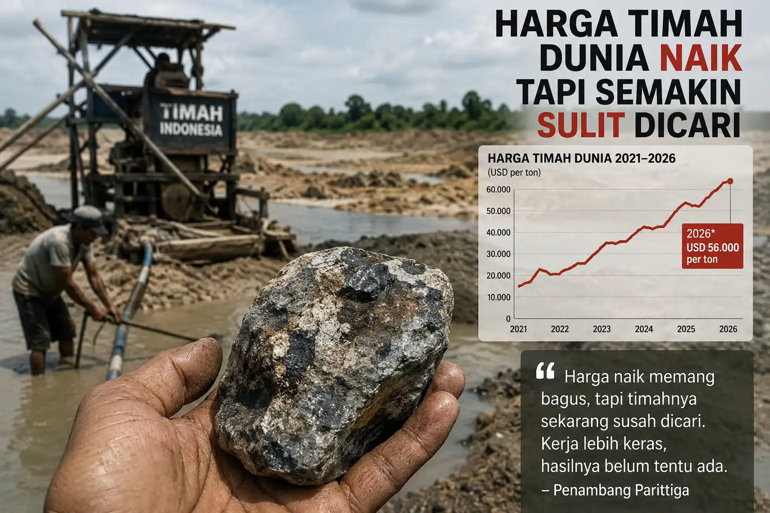 Harga Timah Dunia Meroket, Penambang Mengeluh Barang Semakin Sulit Dicari
