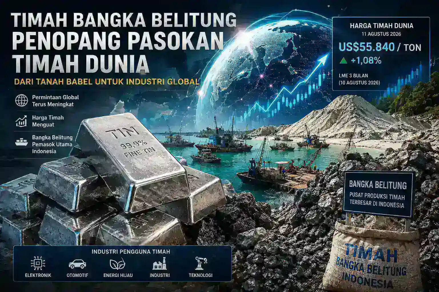 Timah Menembus US$55 Ribu per Ton, Bangka Belitung Kembali Jadi Sorotan Pasar Global