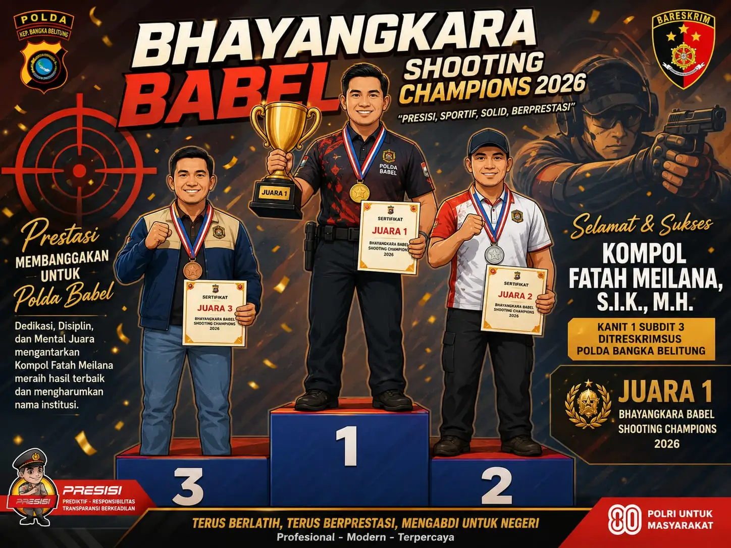 Harumkan Nama Polda Babel, Kompol Fatah Meilana Sabet Juara I Bhayangkara Shooting Champions 2026